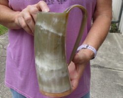 Polished Ox Horn Mug, Cow Horn mug with wood base/bottom measuring approximately 8 inches tall. Buy for $36