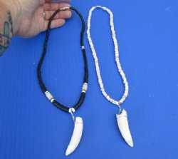 2 pc Coconut bead necklaces with  2-1/4 and 2-3/4 inch Alligator tooth wrapped with a silver color wire - $20/lot