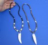 2 pc Coconut bead necklaces with  2-1/8 and 2-3/4 inch Alligator tooth wrapped with a silver color wire - You will receive the ones in the photo for $20/lot
