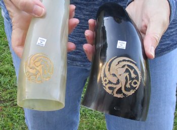 2 Polished Engraved Dragon Cattle/Cow Horns - $27