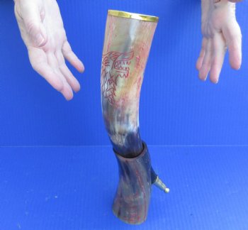 Carved Polished Buffalo Drinking horn and Horn Stand - $21