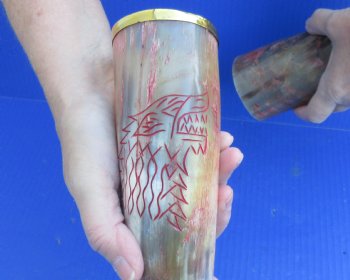 Carved Polished Buffalo Drinking horn and Horn Stand - $21