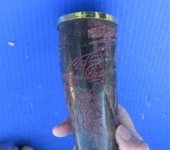 Carved Polished Buffalo Drinking horn and Horn Stand 12 inches $21