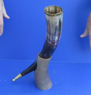Carved Polished Buffalo Drinking horn and Horn Stand 13-1/2 inches $29