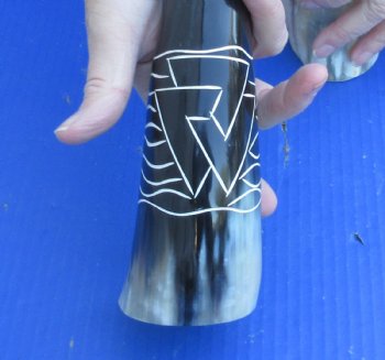 Carved Polished Buffalo Drinking horn and Horn Stand - $16