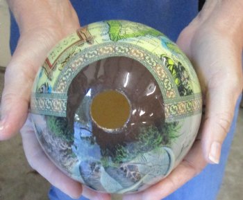 5-1/2 inch tall Decoupage Ostrich Egg with 3D Elephant - $40