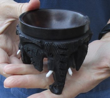 Carved wooden elephant ostrich egg stand 3 inch - $15