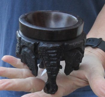 Carved wooden elephant ostrich egg stand 3-3/4 inch - $15