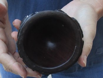 Carved wooden elephant ostrich egg stand 3-3/4 inch - $15