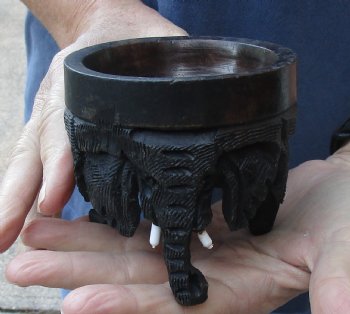 Carved wooden elephant ostrich egg stand 3-1/2 inch - $15