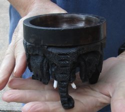 Carved wooden elephant ostrich egg stand 3-1/2 inch - $21
