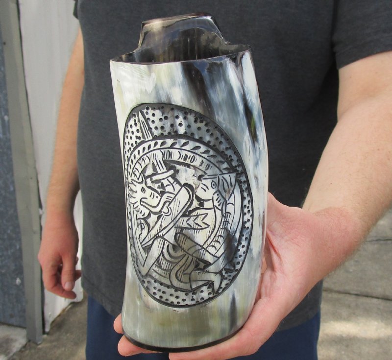 Polished buffalo horn mug