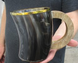 6" Polished Ox Horn Mug, Cow Horn Mug with rounded wood handle. Buy now for $30