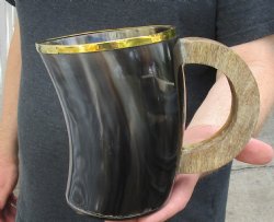 6" Polished Ox Horn Mug, Cow Horn Mug with rounded wood handle. Buy now for $15