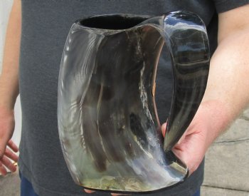 Polished Ox Horn Mug, Cow Horn Mug with carved face design 6" tall. For Sale for $30