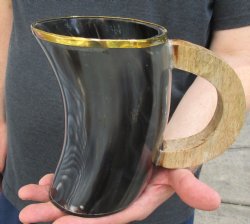6" Buffalo Horn Mug, Cow Horn Mug with rounded wood handle. Buy now for $30