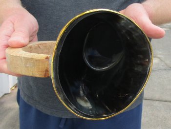 6" Buffalo Horn Mug, Cow Horn Mug with rounded wood handle. Buy now for $30