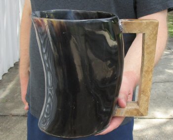 8" Ox Horn Beer Pitcher, Cow Horn Beer Pitcher with wood handle.  For sale for $37