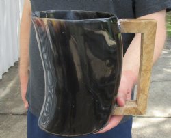 8" Ox Horn Beer Pitcher, Cow Horn Beer Pitcher with wood handle.  For sale for $19