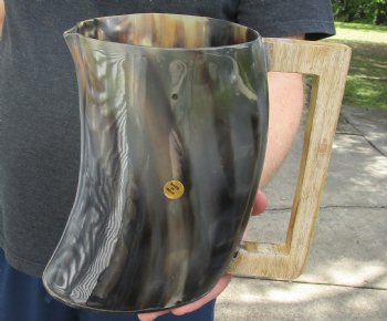 7-3/4" Buffalo Horn Beer Pitcher, Cow Horn Beer Pitcher with wood handle. Available to purchase for $37