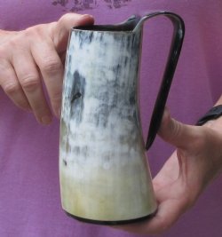 Polished Buffalo Horn Mug, Ox Horn Mug 6-3/4 inches tall. For sale for $28