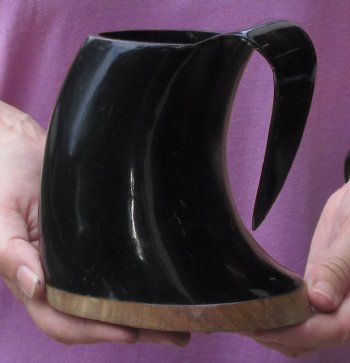 Polished Buffalo Horn Mug, Ox Horn Mug with wood base. Available for sale $22
