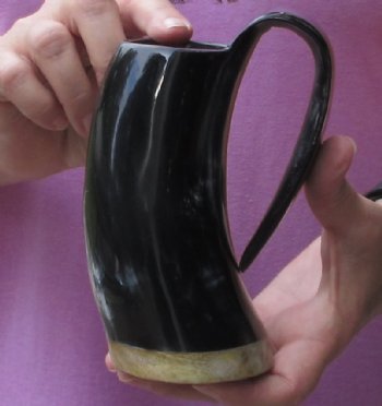 Polished Buffalo Horn Mug, Ox Horn Mug with wood base. For sale for $6