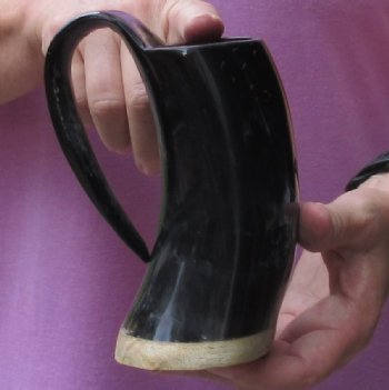 Polished Buffalo Horn Mug, Ox Horn Mug with wood base. For sale for $6