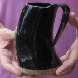 Polished Ox Horn Mug, Cow Horn Mug with wood base. For sale now for  $22