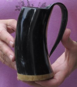 Polished Ox Horn Mug, Cow Horn Mug with wood base. Buy this mug today for $22