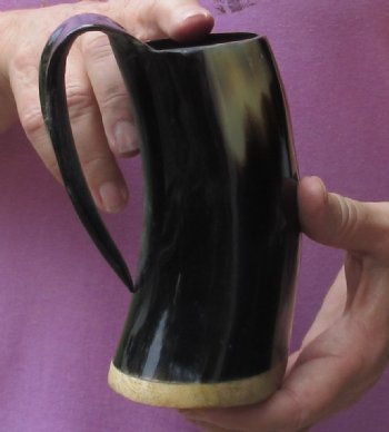 Polished Ox Horn Mug, Cow Horn Mug with wood base. Buy this mug today for $22