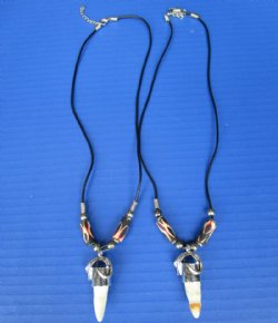 Wholesale Alligator Tooth Necklaces with Red, black and gold racing beads 20 inches - 3 pcs @ $4.25 each; 12 pcs @ $3.75 each
