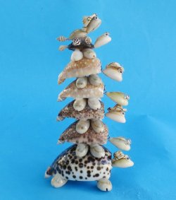 7 stacked cowry shell turtle novelties wholesale with bobbing heads - 12 pcs @ $3.45 each; 48 pcs @ $3.10 each