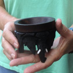 Carved wooden elephant ostrich egg stand 3-1/4 inch - $20