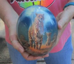 Handcrafted Decoupage Ostrich Egg - African Cheetah Design - $53