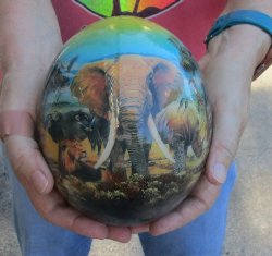 6" African Big Five Design - Decoupage Ostrich Egg Handcrafted - $53