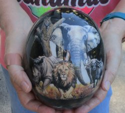 6" African Big Five Design - Decoupage Ostrich Egg Handcrafted - $53