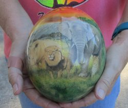 6" African Big Five Design - Decoupage Ostrich Egg Handcrafted - $53