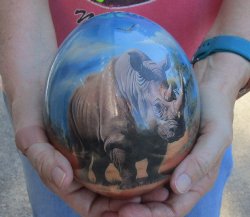 Handcrafted Decoupage Ostrich Egg - African Rhino Design - $53