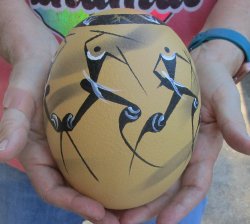 Hand-Painted Ostrich Egg Shell - African Bushman Design Art - $38