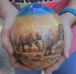 African Elephants Design - Handcrafted Decoupage Ostrich Egg - $53