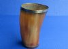 Wholesale Buffalo Horn Cup/Glass with a Burnt Rustic Look, brass rim and wood bottom - 4-1/2 to 5-1/2 inches tall. Packed: 2 pcs @ $7.50 each; Packed: 12 pcs @ $6.75 each
