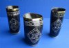 Wholesale Carved Buffalo Horn Cup/Glass with brass rim and wood bottom - 5 to 5-1/2 inches tall. Packed: 2 pcs @ $8.50 each; Packed: 12 pcs @ $7.50 each