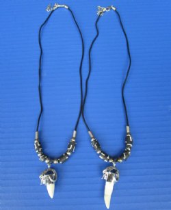Wholesale Gator Tooth Necklaces with tiny silver gator and Black and White Beads 20 - 1/2 to 1-1/4 inch tooth - 3 pcs @ $4.25 each; 12 pcs @ $3.75 each