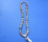 Wholesale alligator tooth necklaces with silver colored alligator design cap with brown, white and teal coco beads with mixed shell chips - Packed: 3 pcs @ $5.00 each; Packed: 12 pcs @ $4.50 each