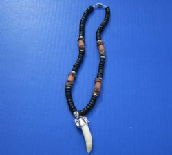 Wholesale alligator tooth necklaces with alligator design cap with black and white coco bead - 3 pcs @ $5.00 each; 12 pcs @ $4.50 each
