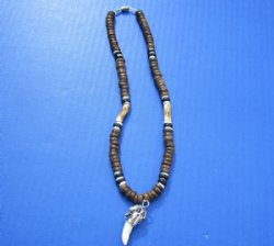 Wholesale alligator tooth necklaces with alligator design cap with black, brown and white coco beads - 3 pcs @ $5.00 each; 12 pcs @ $4.50 each