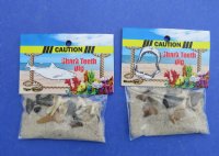 Souvenir bag of fossil shark teeth and pieces in sand novelty - 1 pack containing 10 bags @ $1.10 bag.