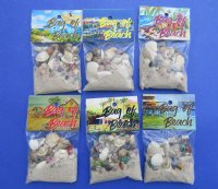 Souvenir bag of sand with an assortment of mixed shells - 1 pack containing 10 shell bags @ $1.10 bag