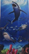 Wholesale 30" x 60" Fiber Reactive Velour Sharks Underwater Scene Beach Towels with hanger made of 100% cotton - Case of 12 @ $7.50 each